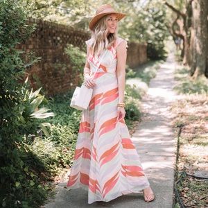 ModCloth Coral Pink and White Maxi Dress